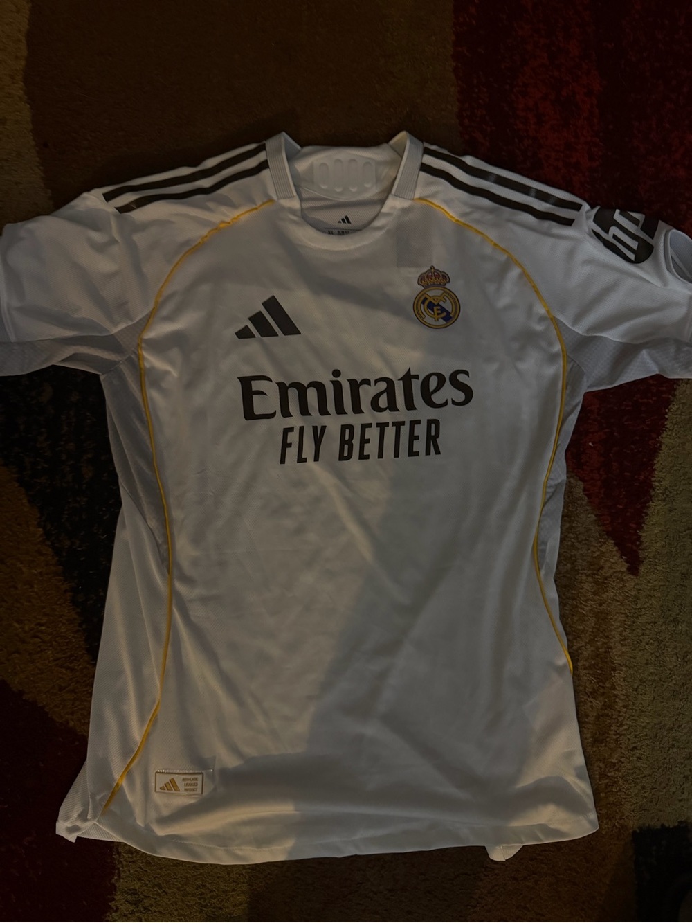 adidas White and Yellow Real Madrid Kids Jersey with Black Logos
